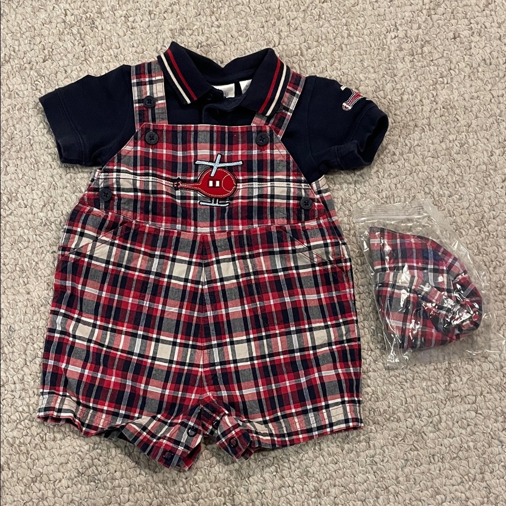 Infant Little Wonders Polo/Overalls/Hat Set